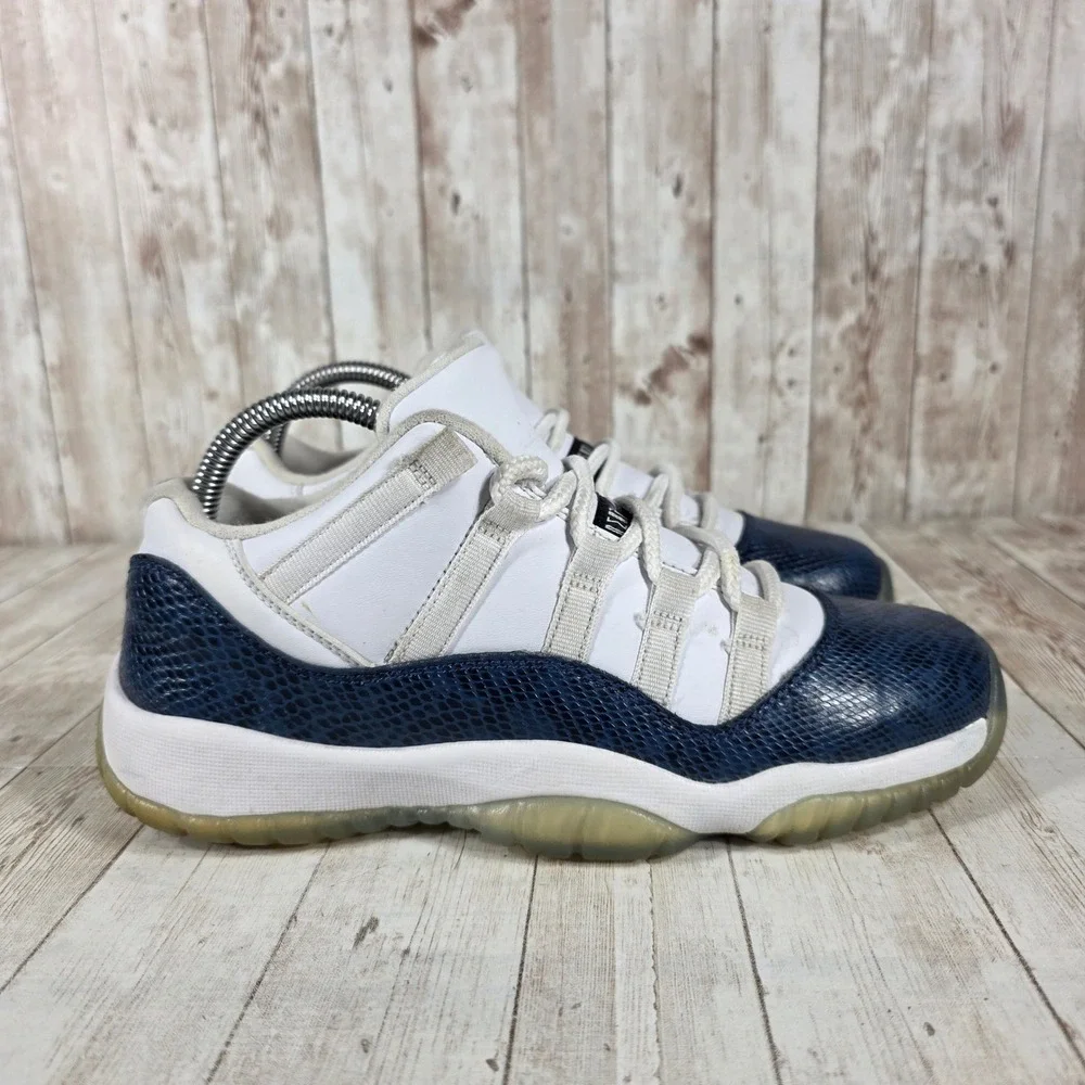 Kids Air Jordan 11 Retro Low Concord Snakeskin White Navy‎ Blue Youth 7Y